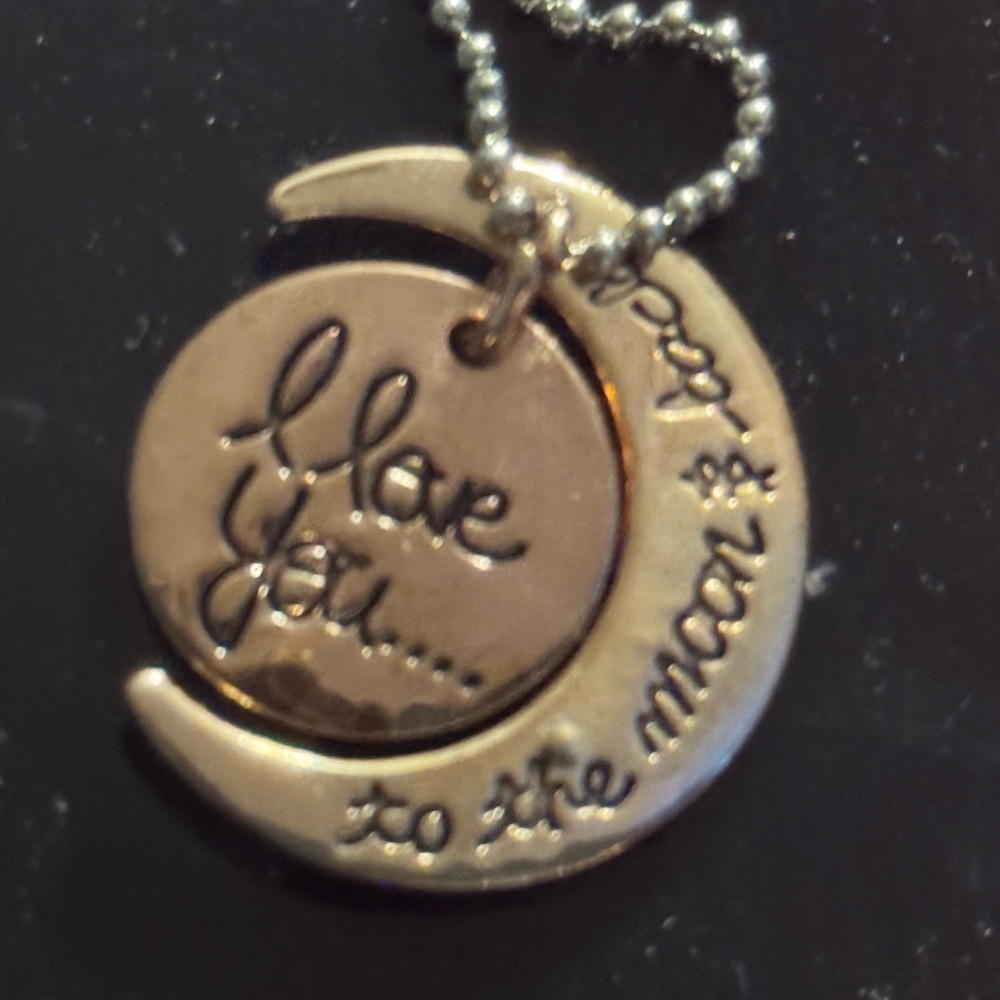 Gold Pendant Necklace earth moon I Love You to the Moon and Back
